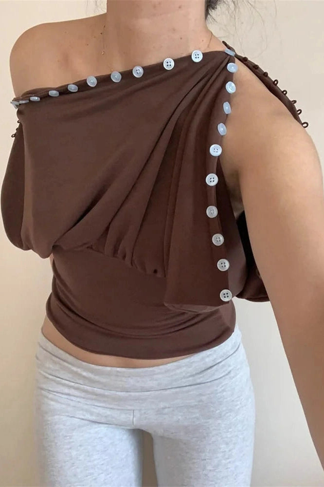 Glorol - Lace One-Shoulder Patchwork See-Through Top
