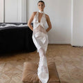 Glorol - Lace Deep V Neck Backless Slim Maxi Dress