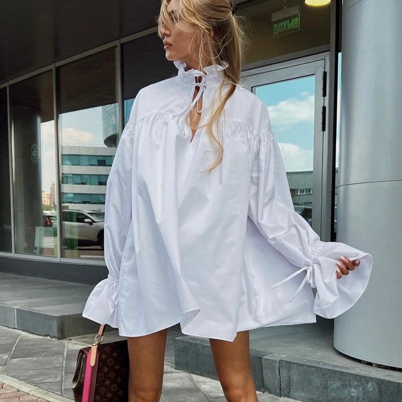 Glorol - Flare Sleeve High Waist Mini Dress