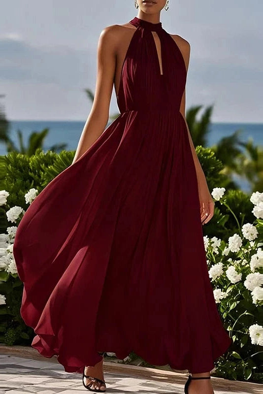 Glorol - Elegant Sleeveless Loose High Waist Pleated Maxi Dress