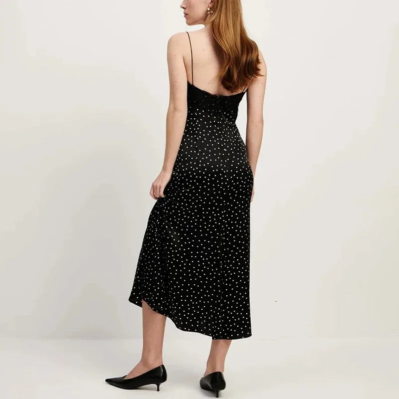 Glorol - Polka Dot Patchwork Sleeveless Backless Maxi Dress