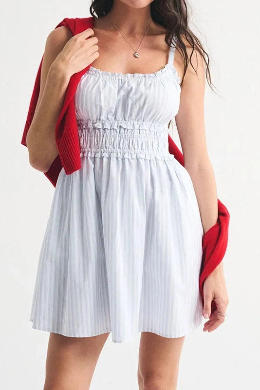 Glorol - Hollow Out Sleeveless Slim Pleated Printed Mini Dress