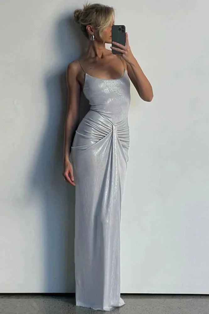 Spaghetti Strap Sparkle Sleeveless Backless Maxi Dress
