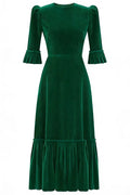 Glorol - Elegant Half Sleeve Pleated High Waist Slim Maxi Dress