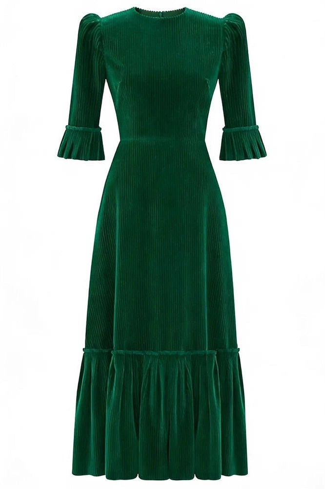 Glorol - Elegant Half Sleeve Pleated High Waist Slim Maxi Dress