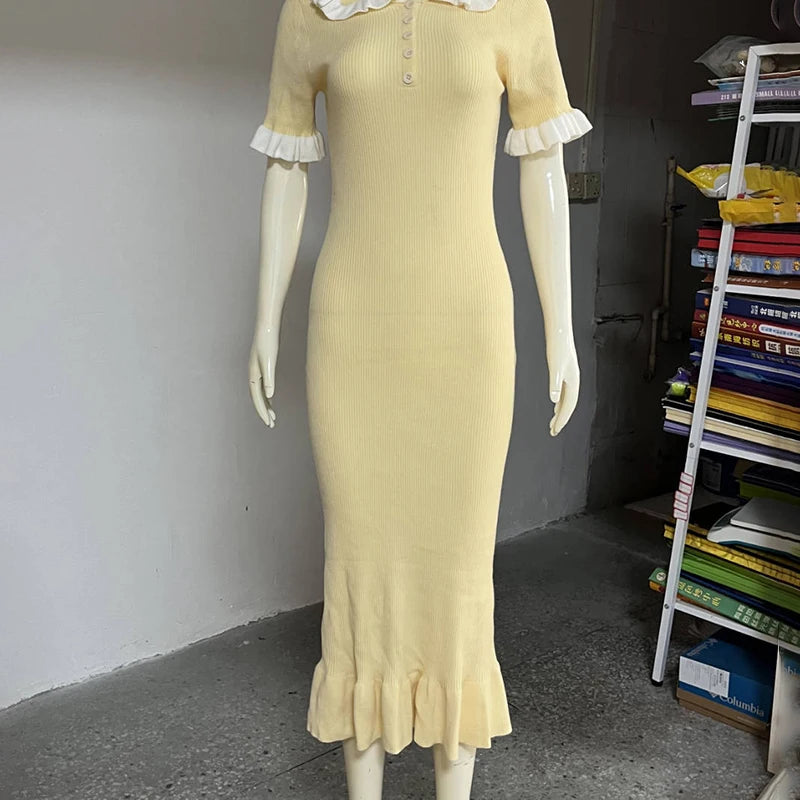 Glorol - Knitted Short Sleeve Slim Midi Dress