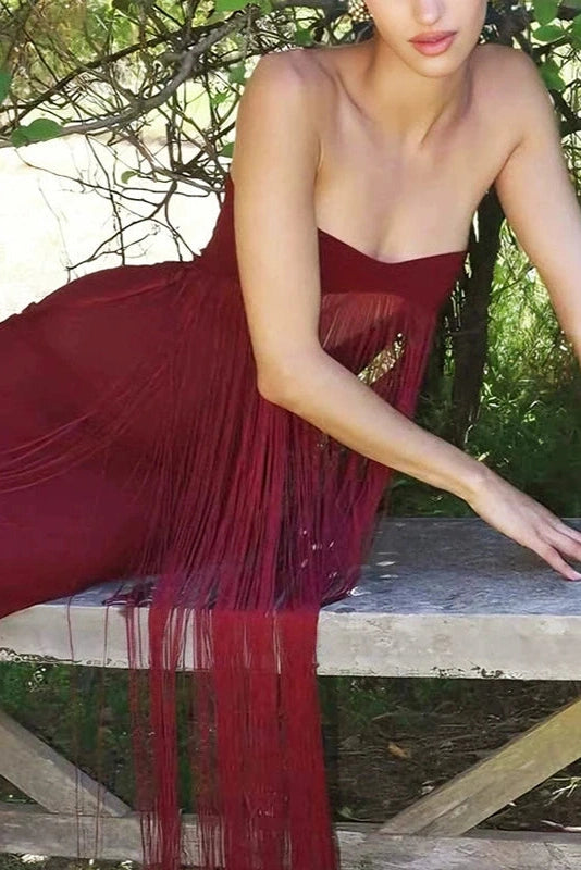 Glorol - Hollow Out Off Shoulder Fit Sleeveless High Waist Maxi Dress