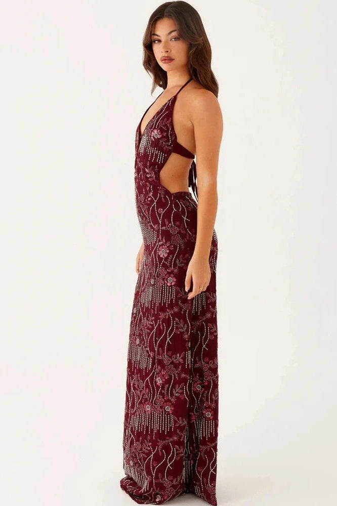 Glorol - Hollow Out Backless Sleeveless Bodycon Maxi Dress
