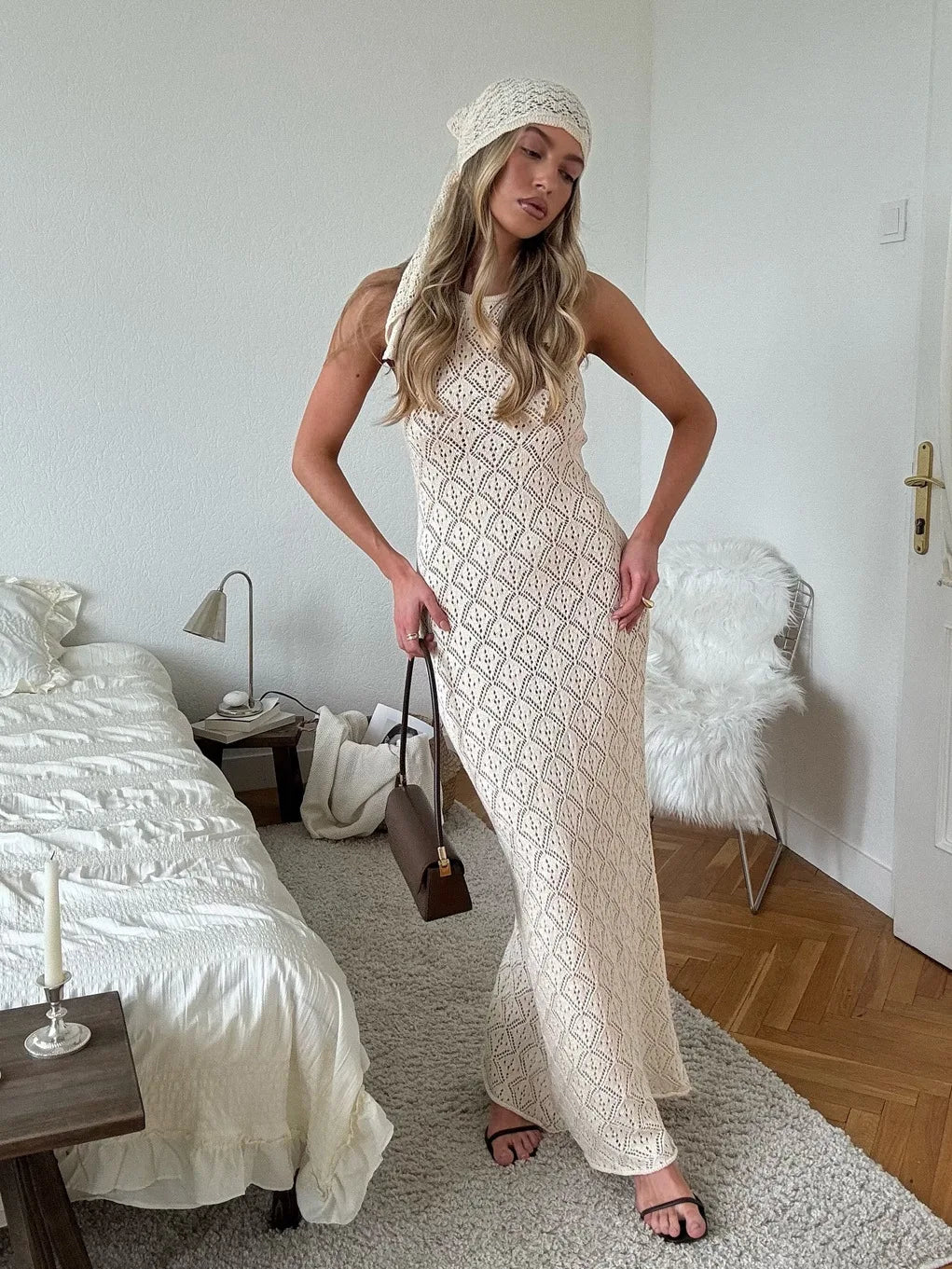 Glorol - See-Through Knitted Sleeveless Maxi Dress