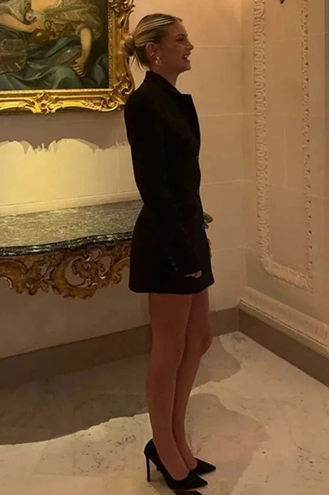 Glorol - Elegant High Waist V-Neck Long Sleeve Bodycon Mini Dress