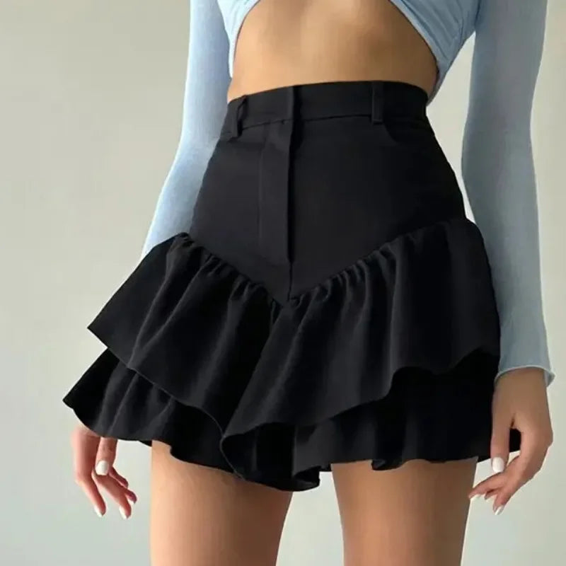 Glorol - High Waist Folds Splice Skirt