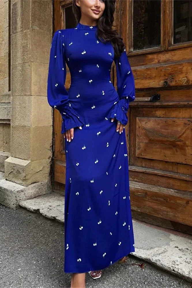 Glorol - Printed Long Sleeve Patchwork Maxi Dress