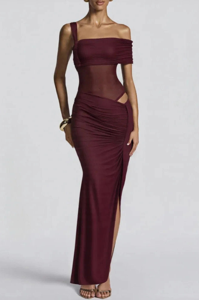 Glorol - One Shoulder Backless Sleeveless High Split Maxi Dress