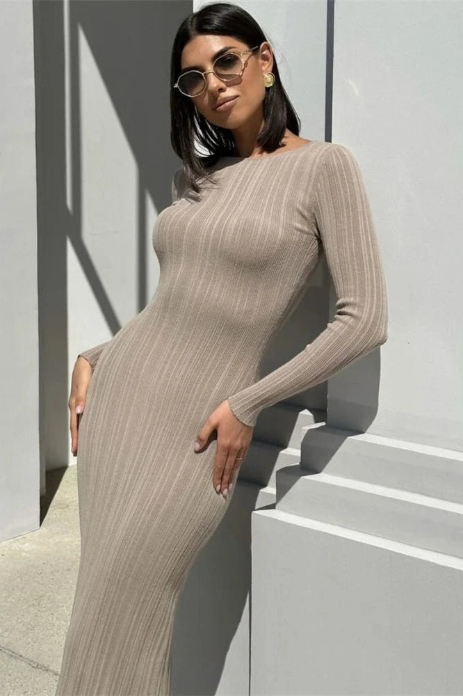 Glorol - Long Sleeve Slim High Waist Maxi Dress