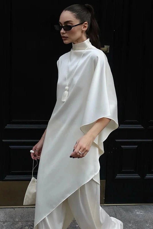 Glorol - Elegant Loose Turtleneck Sleeveless High Waist Irregular Maxi Dress