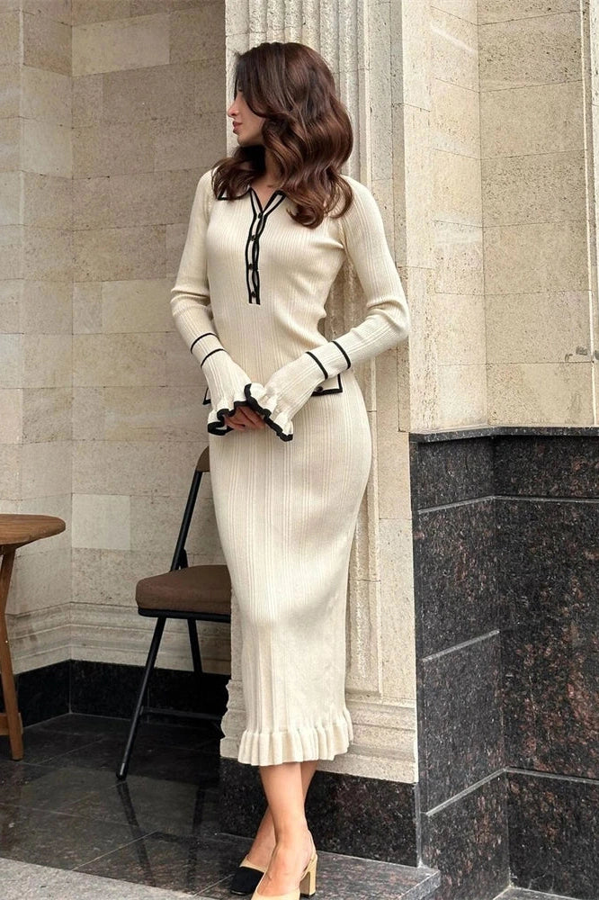 Glorol - Long Sleeve High Waist Midi Dress