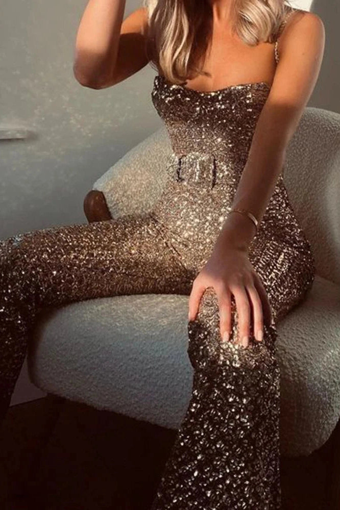 Glorol - Backless Sleeveless Slim Bodycon Jumpsuit