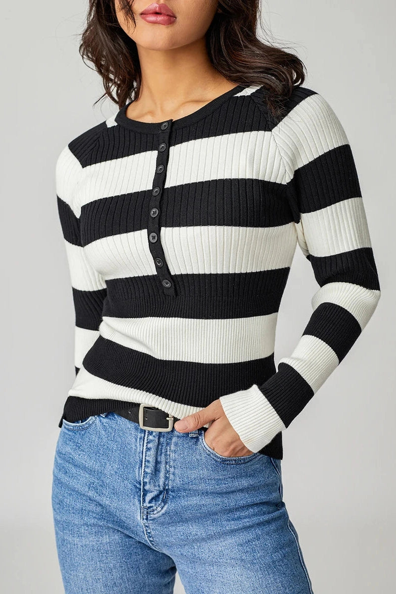 Glorol - Long Sleeve Knit Stripes Top