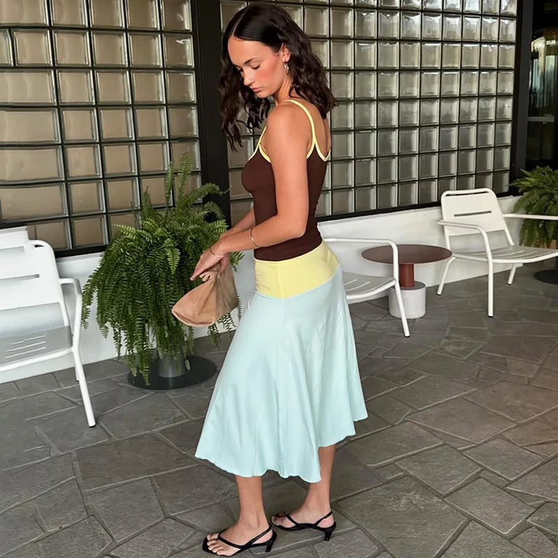 Glorol - Elegant Backless Patchwork Midi Dress