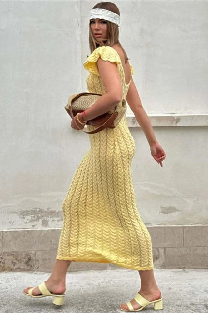 Glorol - Hollow Out V-Neck Patchwork Maxi Dress
