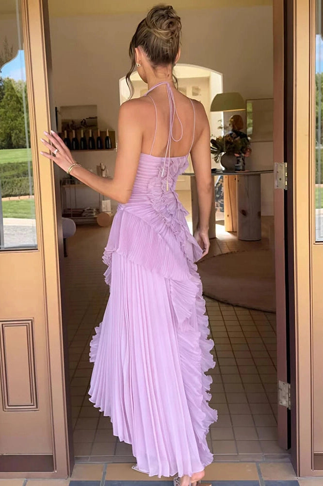 Glorol - Off-Shoulder Sleeveless Backless Pleated Maxi Dress