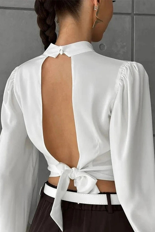 Glorol - Lace-Up Backless Long-Sleeve Top