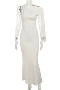 Glorol - Diagonal Collar Off-shoulder Sleeveless Maxi Dress