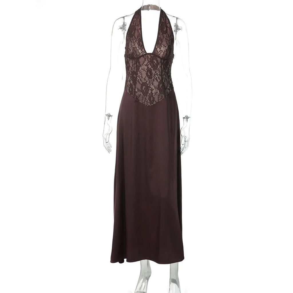 Glorol - Hollow Lace Backless Slim Maxi Dress