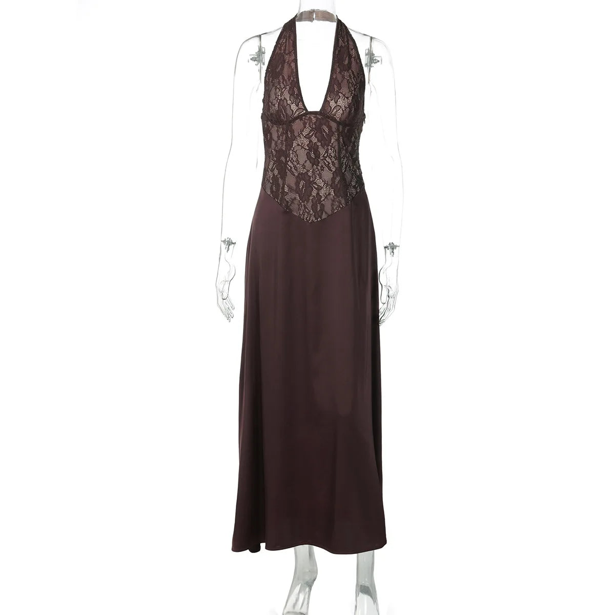 Glorol - Hollow Lace Backless Slim Maxi Dress