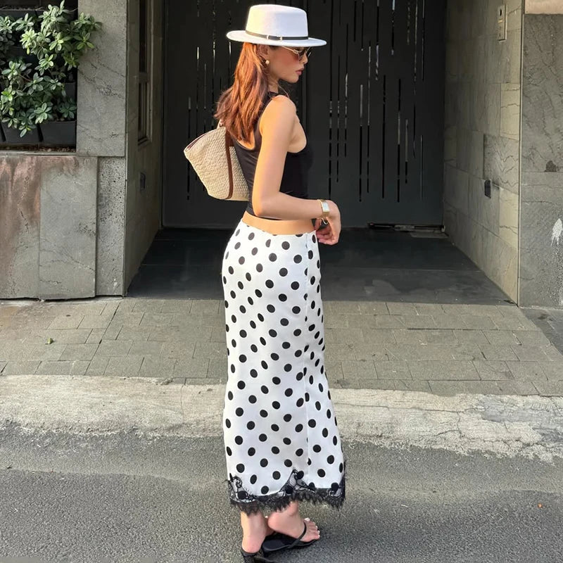 Glorol - High Waist Polka Dot Lace Skirt