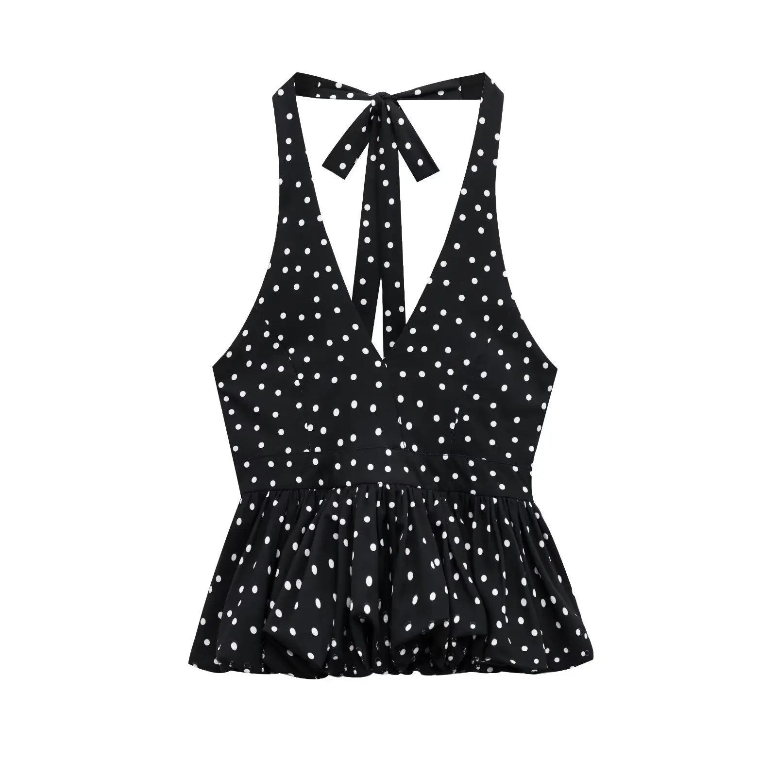 Glorol - Lace Up Sleeveless V-Neck Backless Printed Top