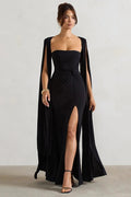 Glorol - Long Cape Sleeve Square Collar Maxi Dress