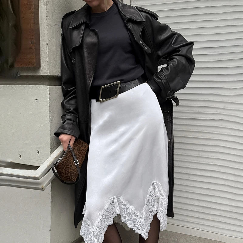 Glorol - High Waist Irregular Lace Splice Skirt