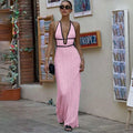 Glorol - Backless Lace-Up V-Neck Sleeveless Maxi Dress