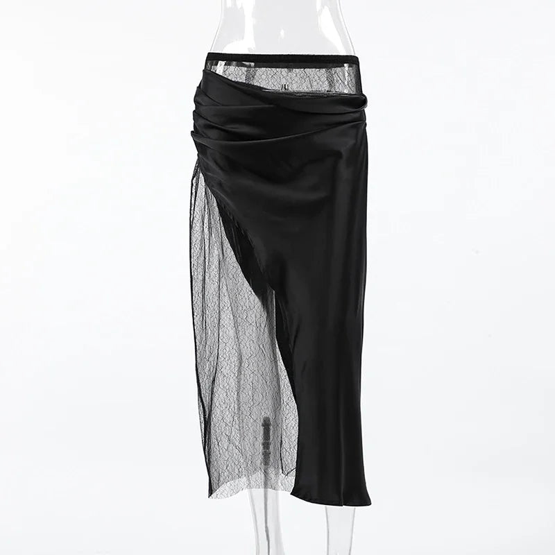 Glorol - Lace Splice See Through High Waist Skirt