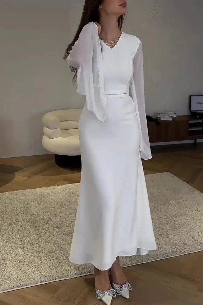 Glorol - Hollow Out V-Neck Flare Sleeve Maxi Dress