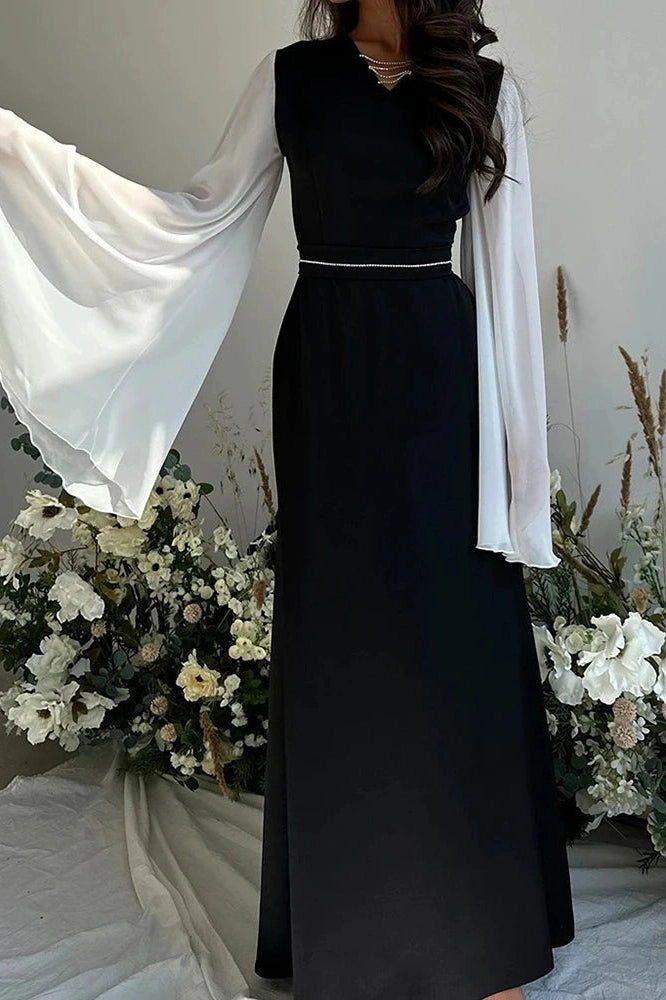 Glorol - Hollow Out V-Neck Flare Sleeve Maxi Dress