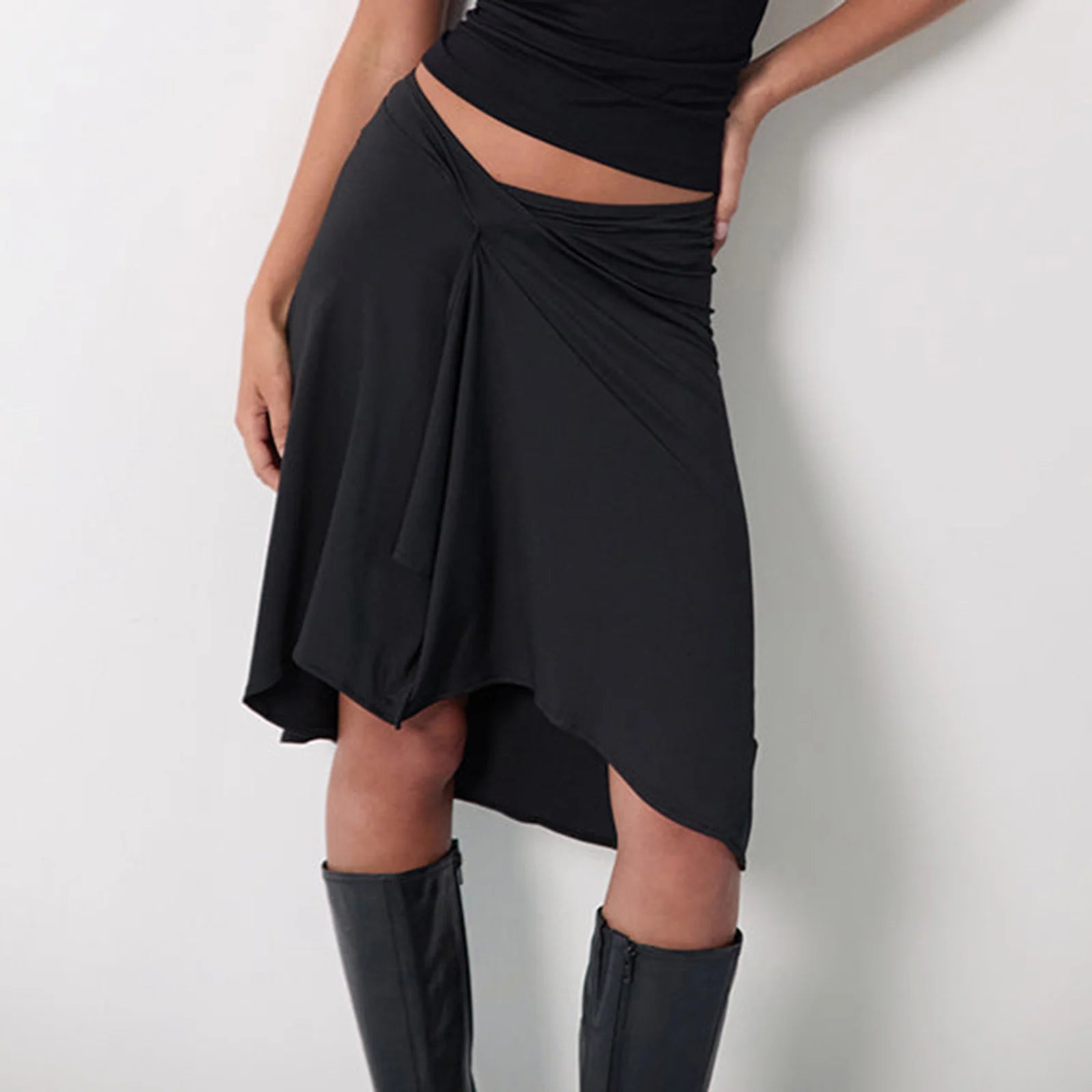 Glorol - Elegant Stripe Plaid Print A-Line Skirt