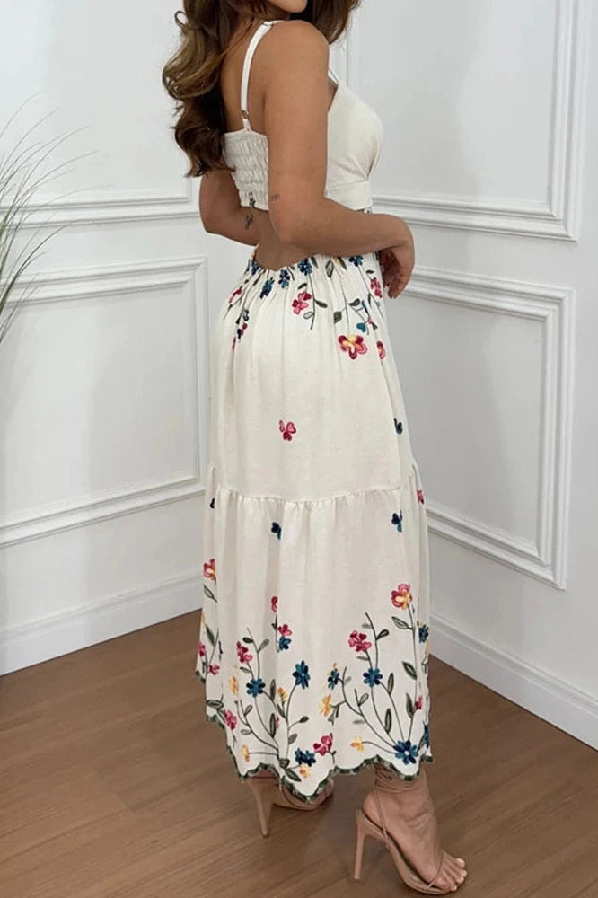 Glorol - Hollow Out Printed Sleeveless High Waist Maxi Dress