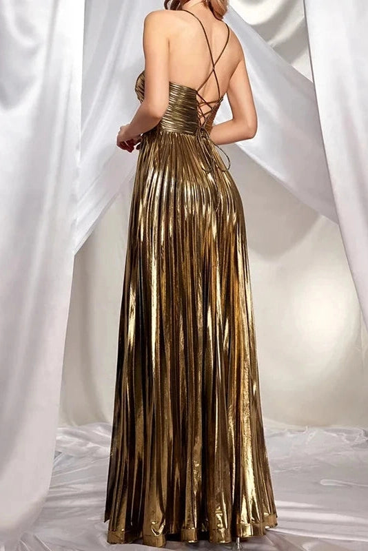 Glorol - Hollow Out High Waist Sleeveless Pleated Backless Maxi Dress