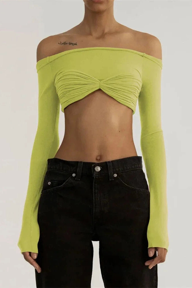 Glorol - Off-Shoulder Long Sleeve See-Through Lace Top