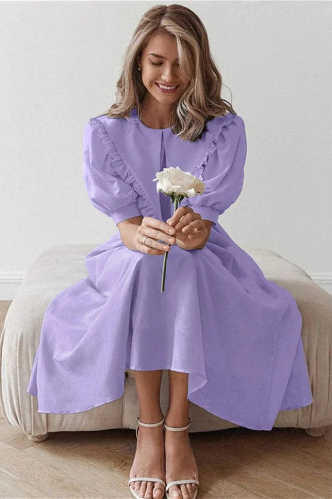 Glorol - Pleated Slim Short Sleeve High Waist Patchwork Midi Dress