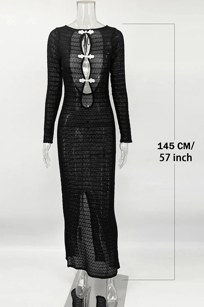 Glorol - Elegant Hollow Out Backless Knit Maxi Dress