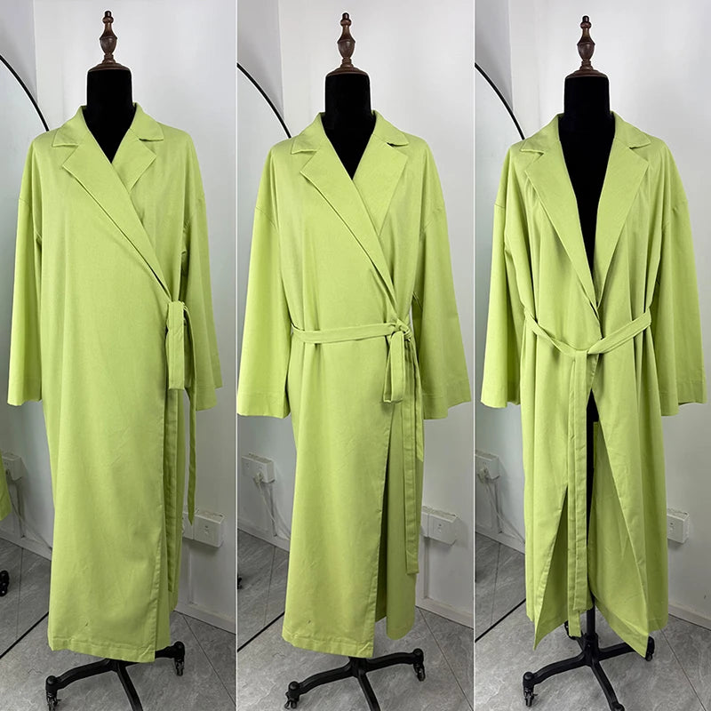 Glorol - Lace Up Long Sleeve Loose Maxi Dress