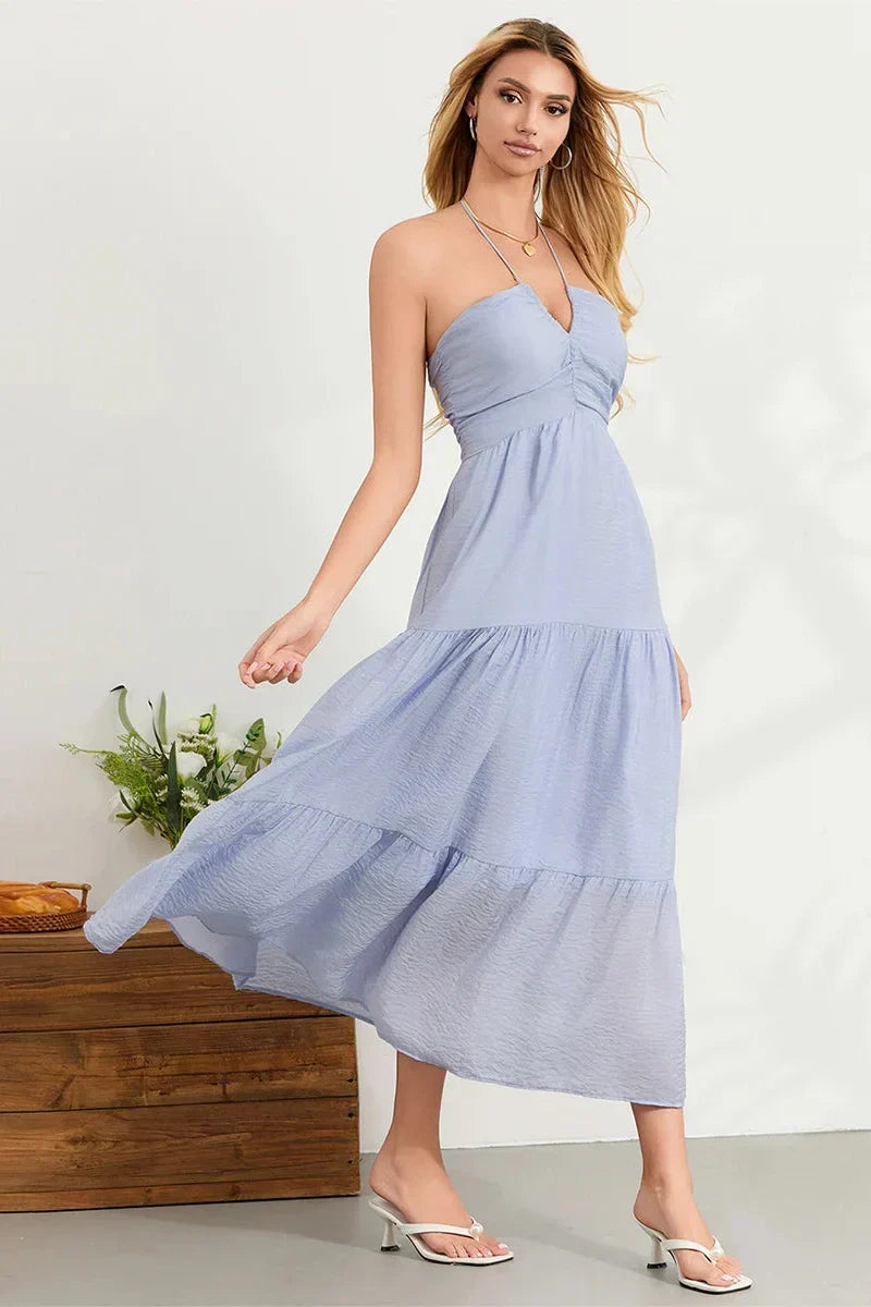 Tie-Up Sleeveless Backless A-Line Maxi Dress