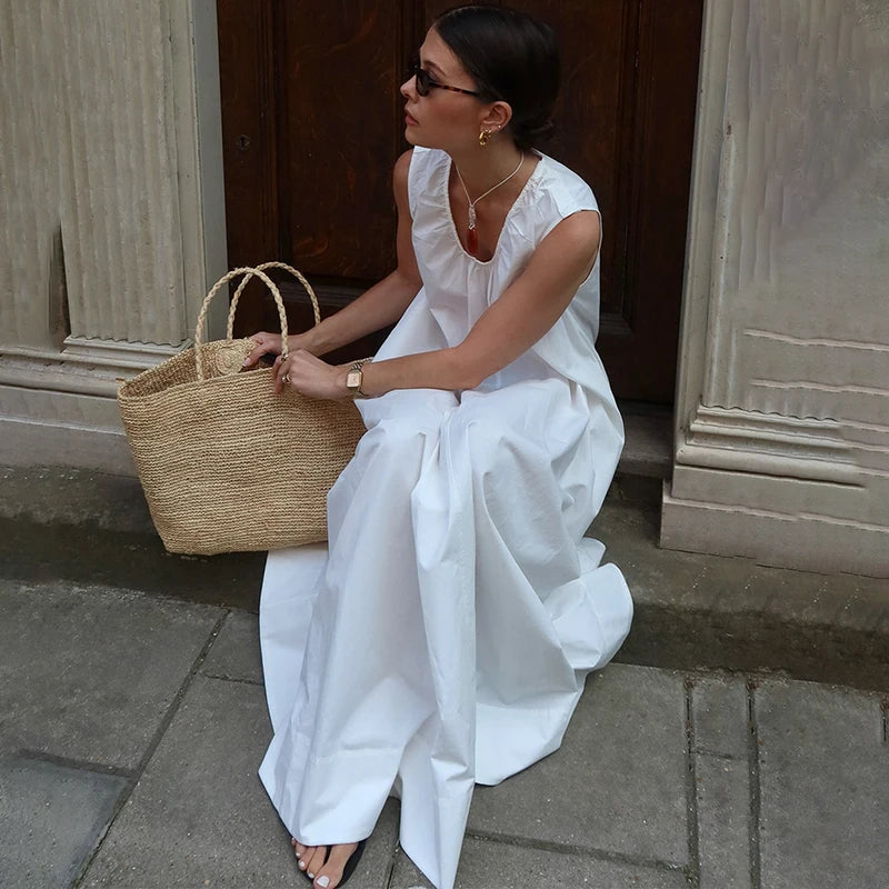 Glorol - Sleeveless U Neck Loose Maxi Dress