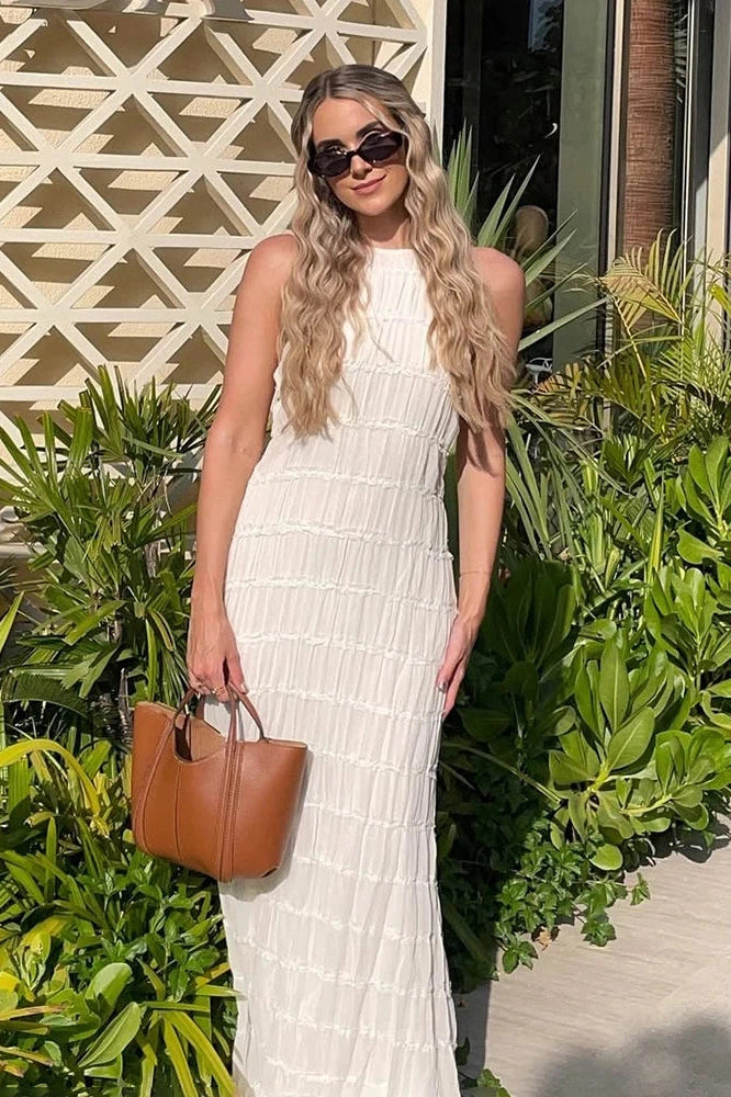 Glorol - Elegant Backless Lace Up Loose Maxi Dress