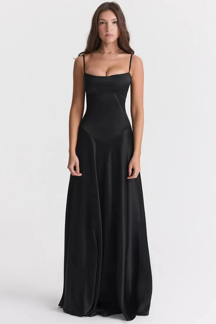 Glorol - Lace-up Spaghetti Strap Sleeveless Backless Maxi Dress