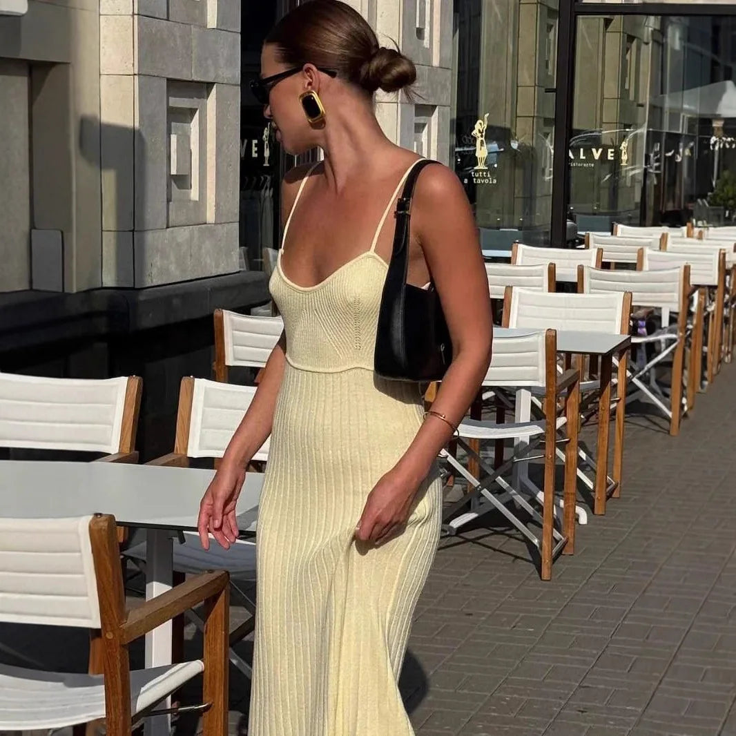 Glorol - Elegant Knitted Sleeveless Bodycon Maxi Dress