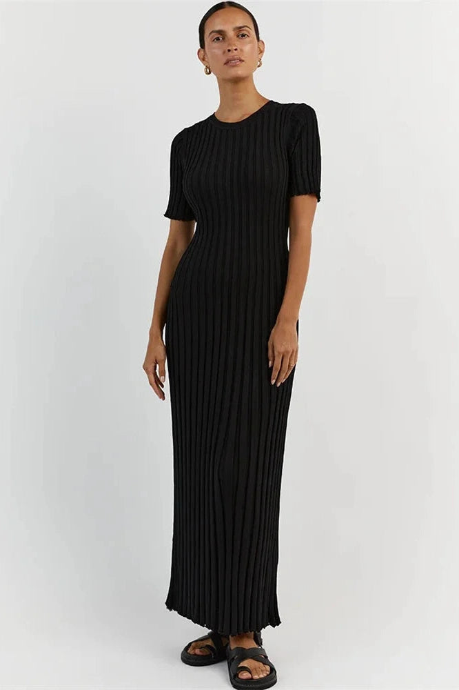 Glorol - Short Sleeve Lace-Up High Waist Patchwork Maxi Dress